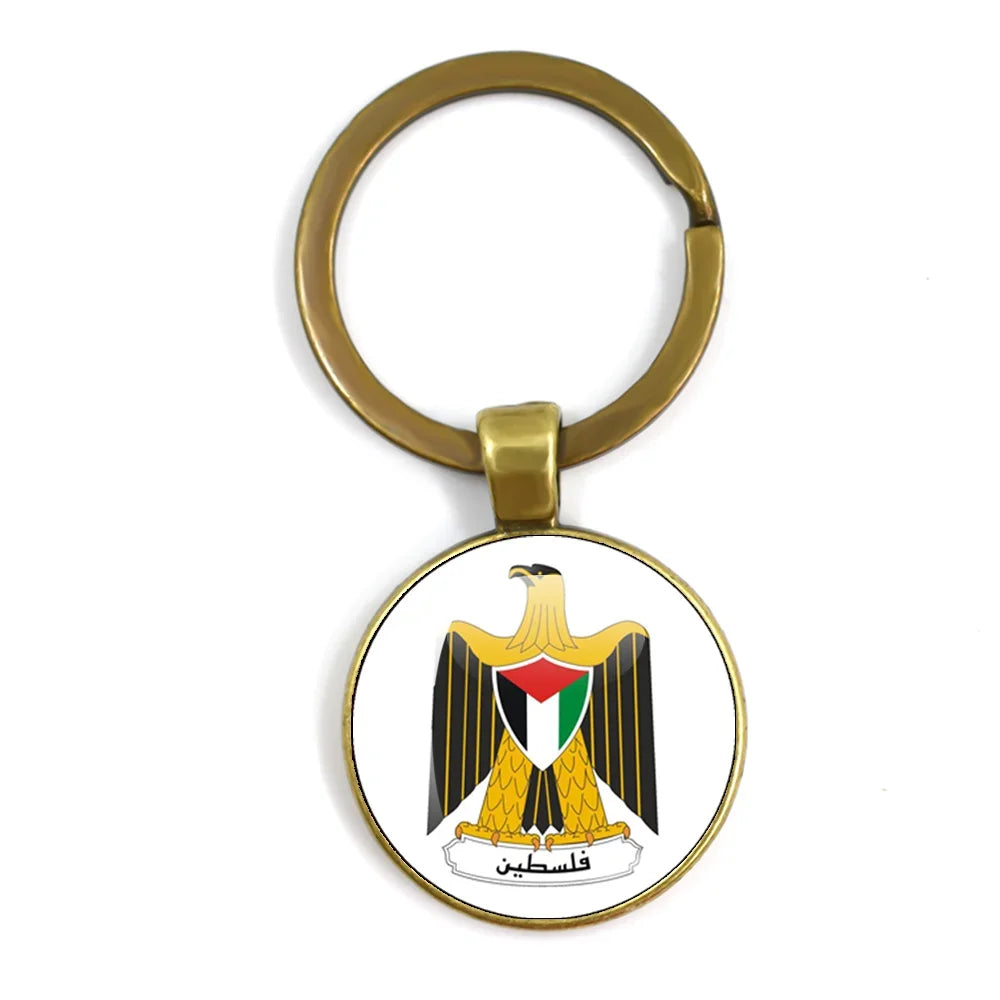 Palestine Nation Flag Emblem Personalized Art Patterns 25mm Glass Cabohcon Keychain Key Rings for Women Men Jewelry Gift