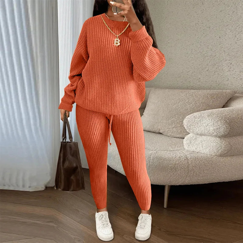 2024 Autumn and Winter Fashion Casual Knitted Suit Trousers Suit Foreign Trade Women's Wool Suit Ensemble Femme 2 Pièces
