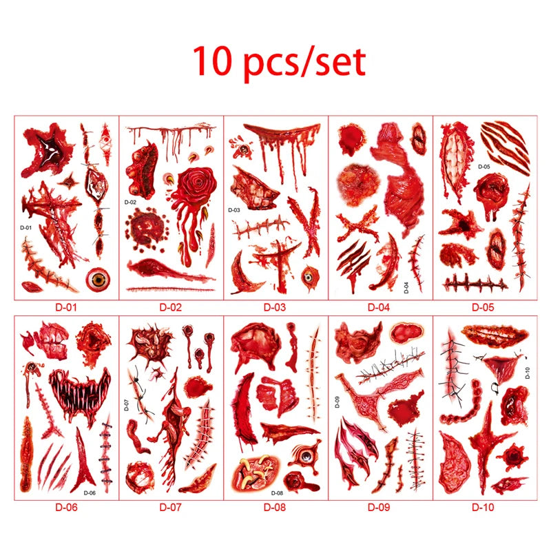 Day of the Dead Halloween Tattoos Stickers Temporary Bloodstain Wound Costume Party Festival Celebration Make Up Arm Face Tattoo