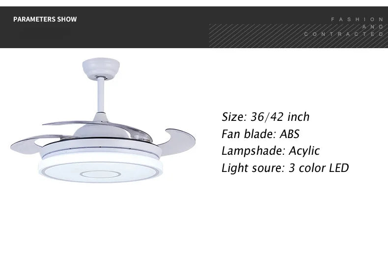 Retractable ceiling fan Air purifying led light celling fan modern bedroom smart remote control large hotel ceiling fan