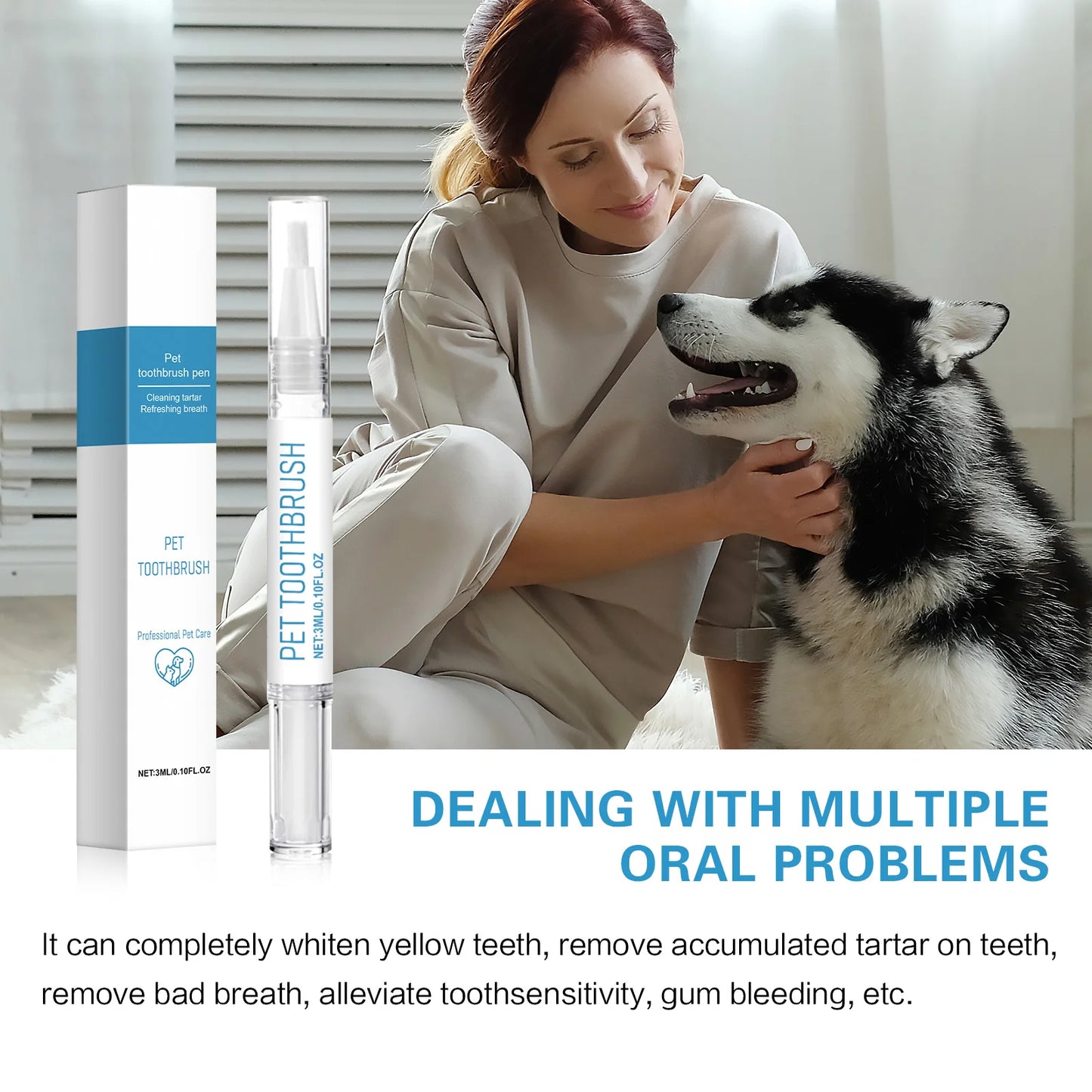 Pet Toothbrush Pen 3ml - Teeth Cleaning for Dogs & Cats, Reduce Bad Breath, Remove Tartar with Peppermint & Xylitol, Easy Use