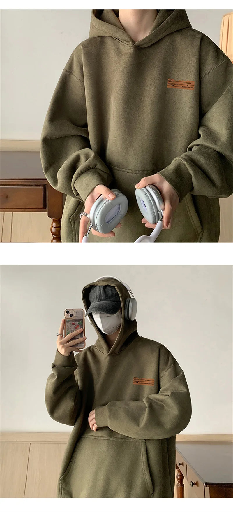 2026 New Suede Hooded Sweatshirts For Men Autumn Y2K Streetwear Printed Hoodies Hip Hop Fashion Retro Fleece Hoody Clothes