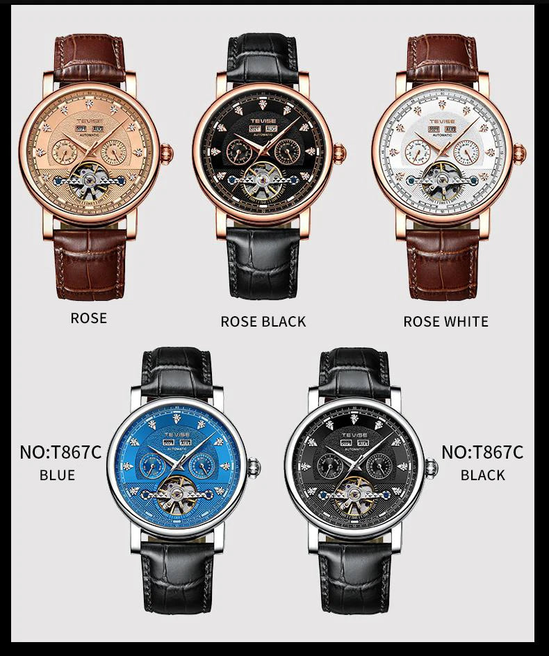 TEVISE Watch for Men Automatic Mechanical Movement with Calendar Luminous Fashion Casual Business Wristwatch