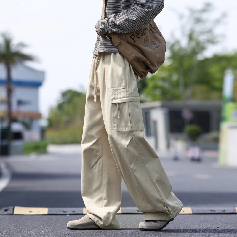 Men's work pants  black straight tube loose paratrooper pants  spring and autumn men's pants  wide leg 2025 new casual pants