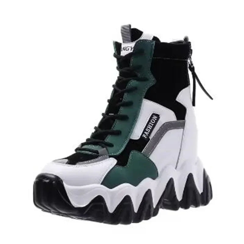 2025 Women Thick Sole Ankle Boots Autumn Luxury Platform Casual Boots Women's 8cm High Heels Wedge Boots Shoes Woman Sneakers