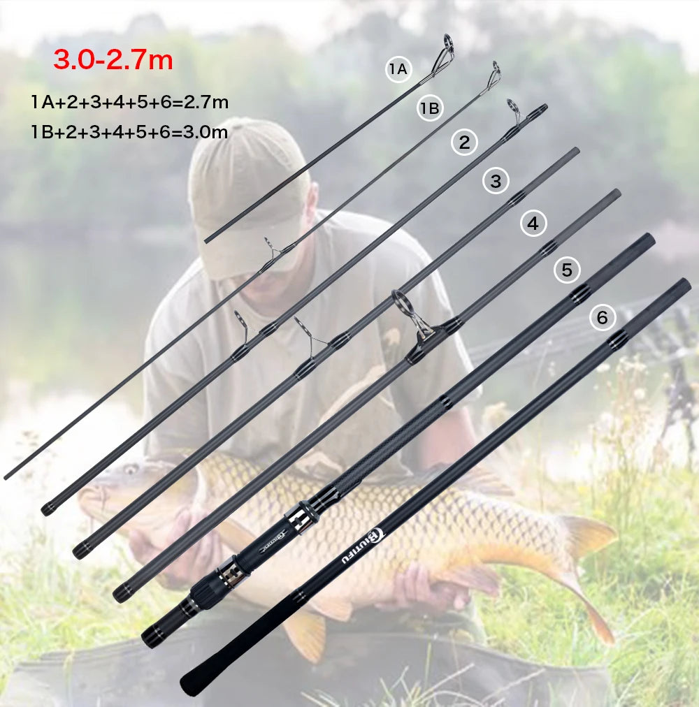 BIUTIFU 2Tips Carp Fishing Rod 3.5lb 7Sections 4.2/3.6/3.0m 30t Carbon Fiber Travel Throwing 60-150m Shore Casting Spinning Pole