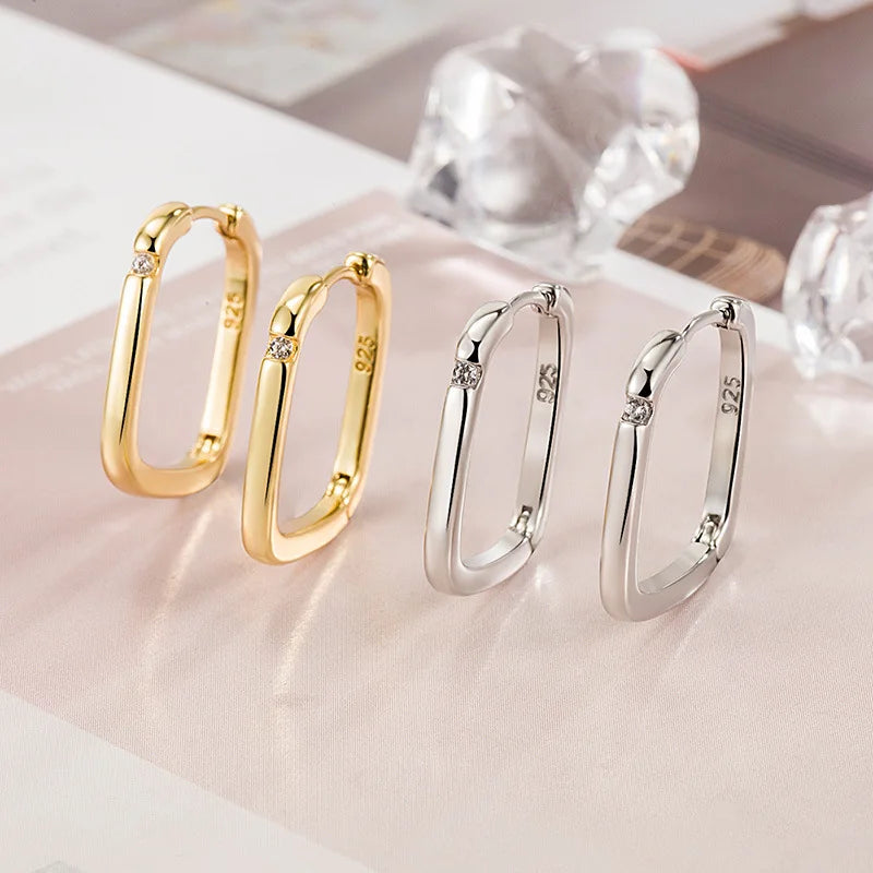 Sterling Silver Color Trendy Square Zircon Ear-Buckles Women's Earrings Fashion Jewelry