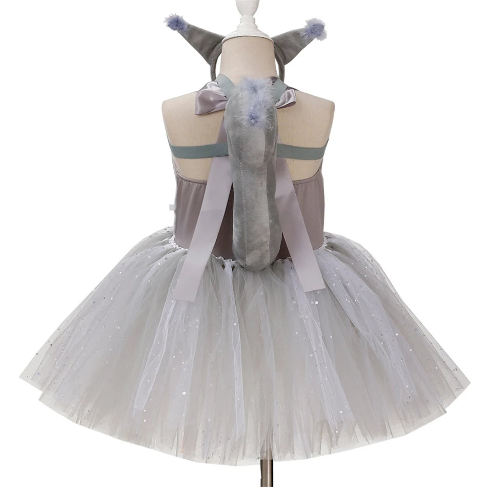 Girl Cartoon Raccoon Sloth Koala Piggy Rabbit Tutu Sling Dress Children Cosplay Festival Performance Dance Costume Headband Sets