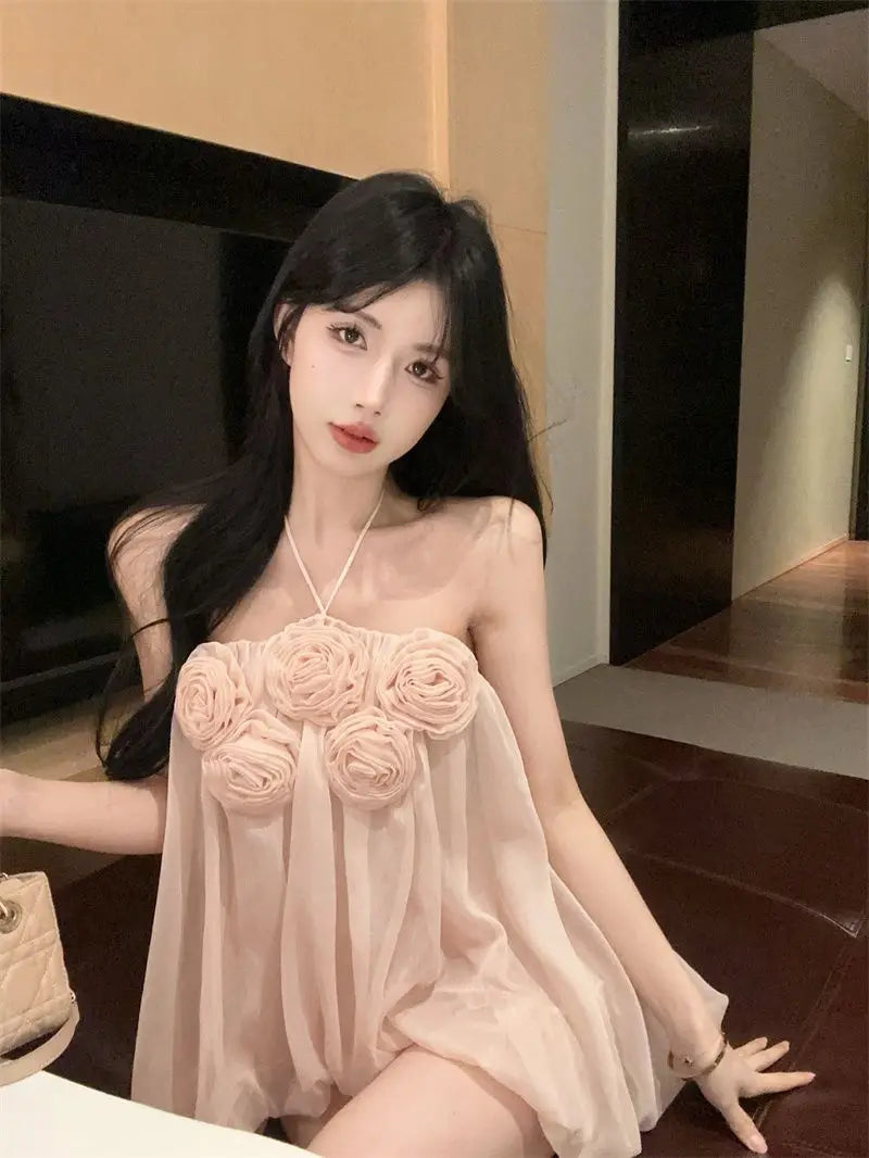 Summer Floral Strapless Tube Top Elegant Blouse Tank Lady Top Y2k Top Cute Fashion Corset Top Mesh Top Sexy Chic Tank Top Women