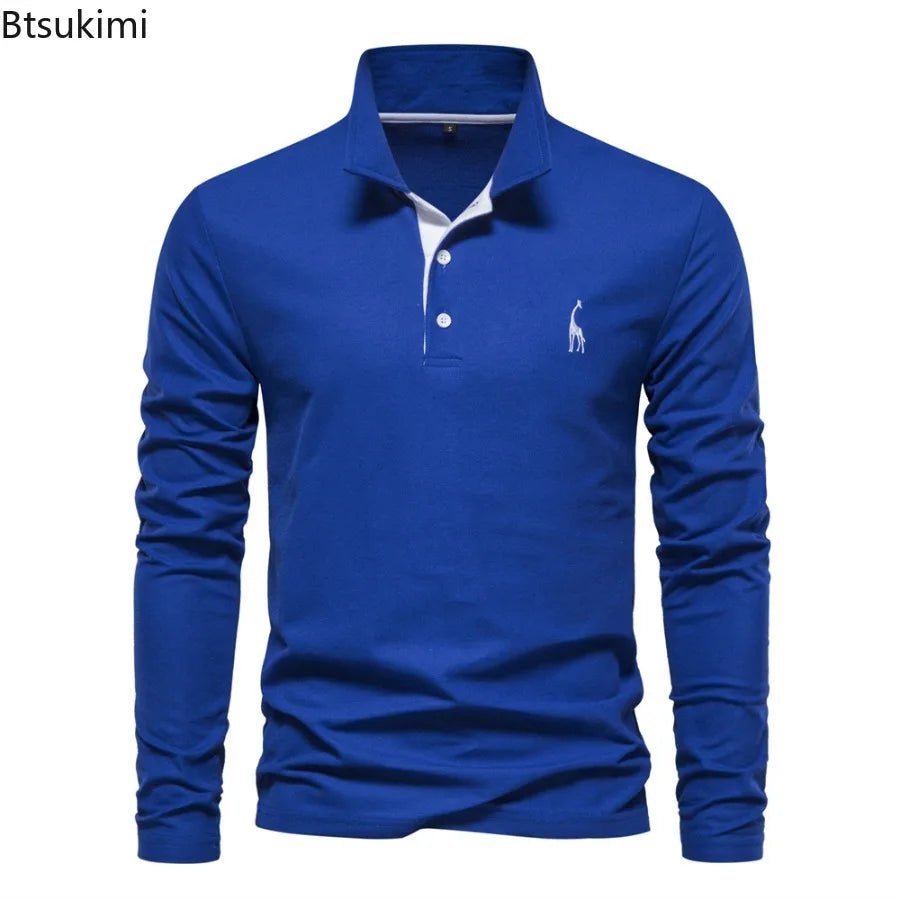 2026 New Polo T-shirts for Men High Grade Embroidery Solid Long Sleeve Golf Polo Shirts Spring Autumn Social Business Male Tops