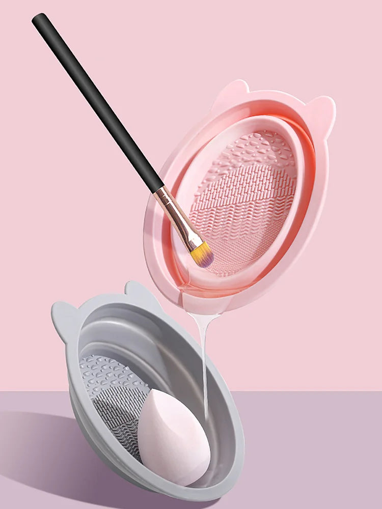 Makeup Brush Cleaning Set Silicone Foldable Beauty Blender Cleaner Tool Kit with Sponge Wash Agent for Cosmetic Brushes And Pad