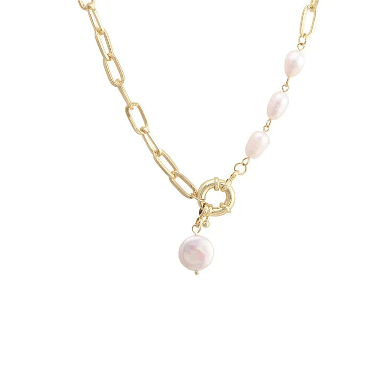 Trendy Elegant Baroque Pearl necklace for Women Charm Stainless Steel Beaded Chain Pendants Wedding Bridal Jewelry Party Gift
