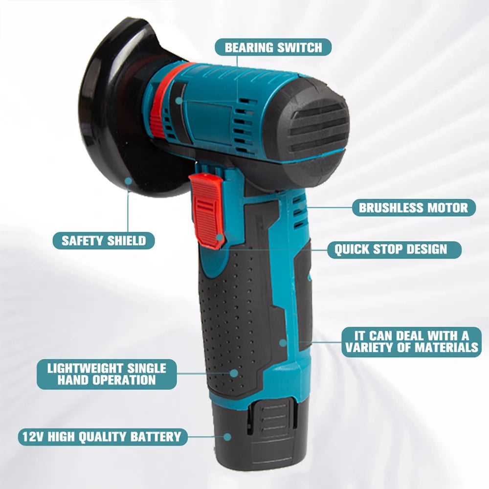Cordless Electric Grinder 19500rpm Handheld Polishing Grinding Machine Diamond Cutting Power Tool 12V Battery Rechargeable