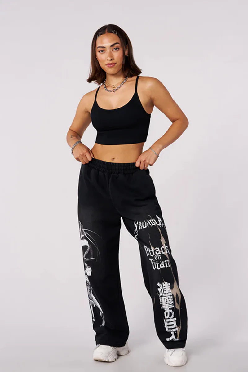 new 2026 American sports pants gym fitness running training pants cotton wool print wide leg pants