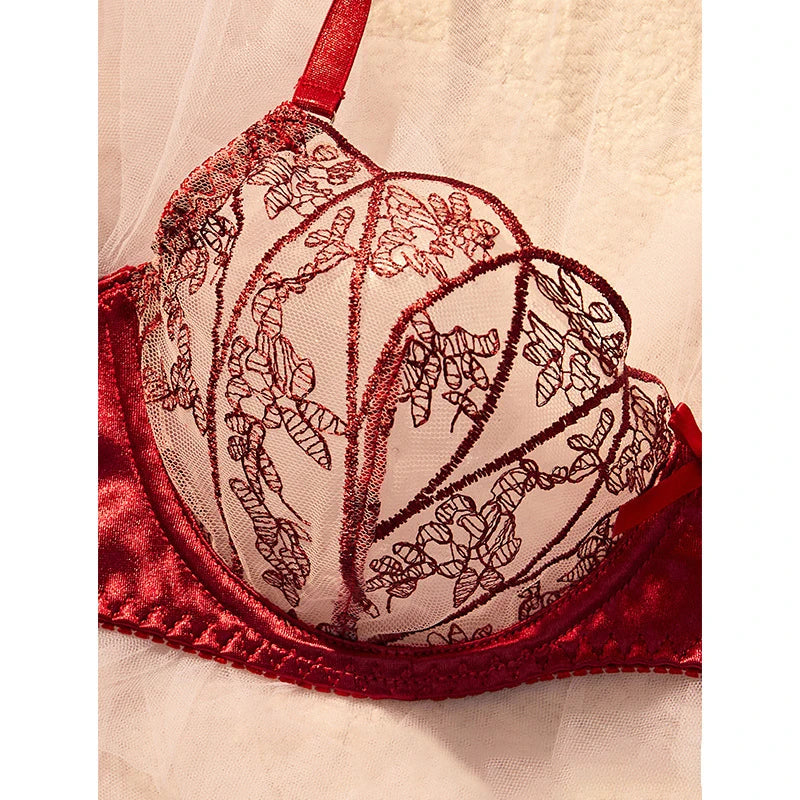 Lingerie Ultra Sexy Mesh Splicing Female Underwear Romantic Erotic Lingerie Luxury Intimate Sexy Adult Burgundy Bra Panties Sets