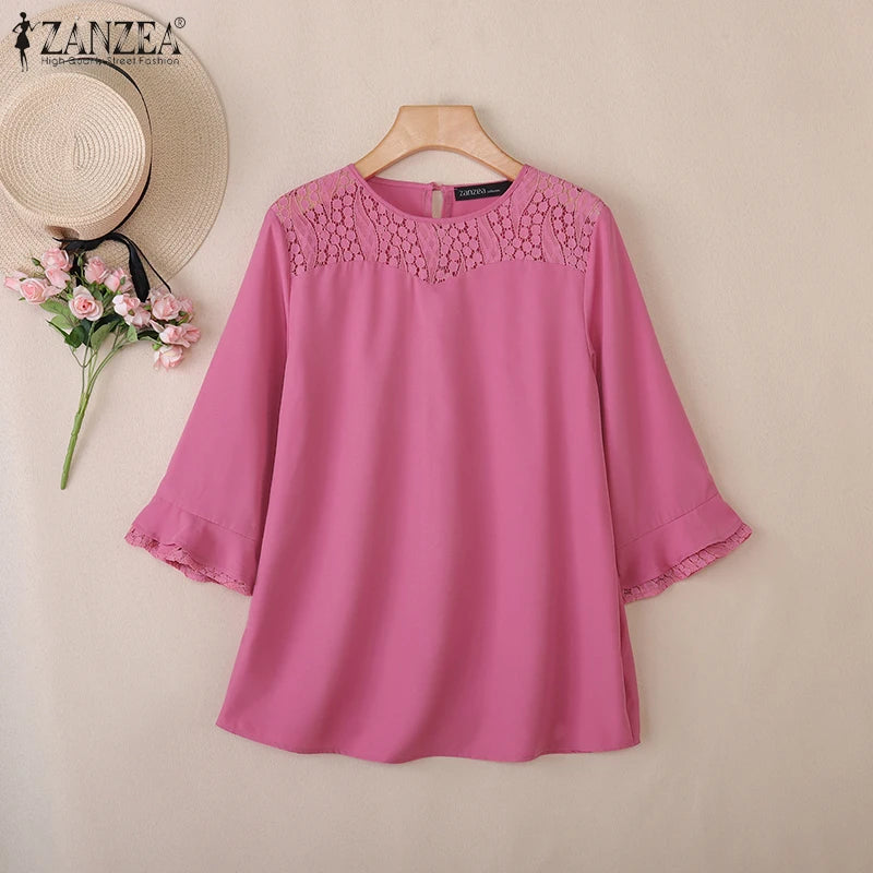 Women Autumn Patchwork Blouse 2025 ZANZEA Elegant Long Sleeve Tops Stylish Work Shirts Female Casual Loose Chemise Mujer Femme