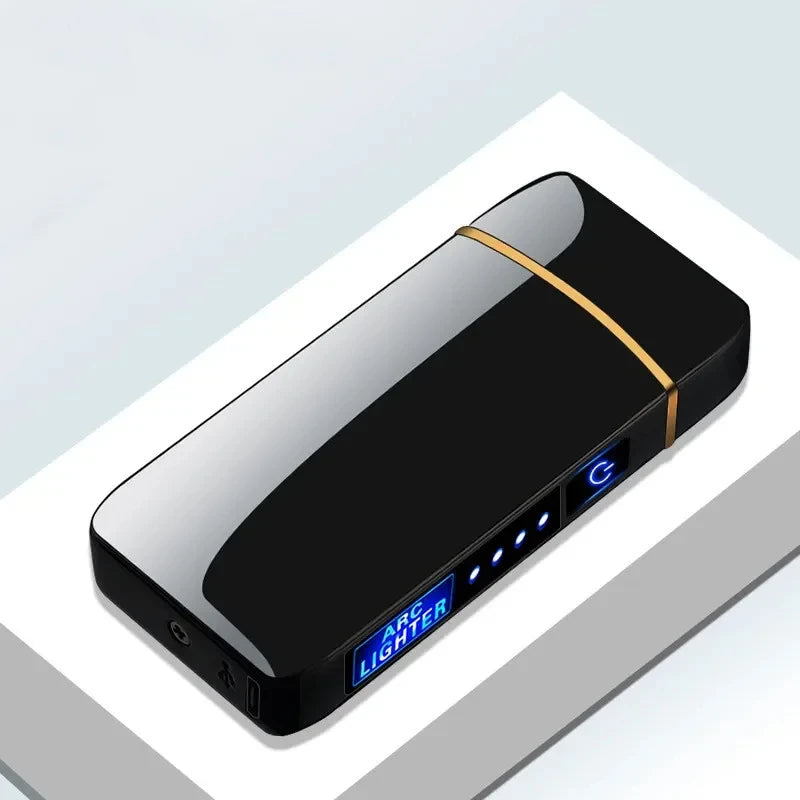 Hot Electric Windproof Metal Lighter Double Arc Plasma Flameless Rechargeable USB Lighter LED Power Display Touch Sensor Lighter