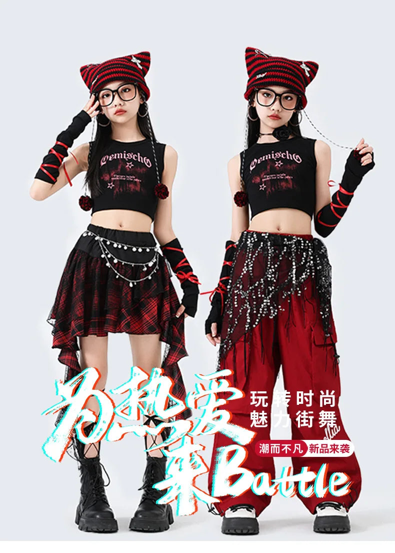 Hip Hop Sweet Girls Crop Top Street Dance Sweat Pants Jazz Girl Group Clothes Sets Kids K-pop Costumes Children Teens Streetwear