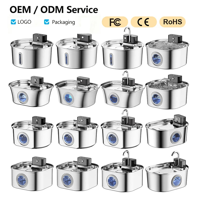 108oz/ 3.2L Wireless Cat Water Fountain Stainless Steel Battery Operated 4000mah Rechargeable & Faucet Pet Water Fountain