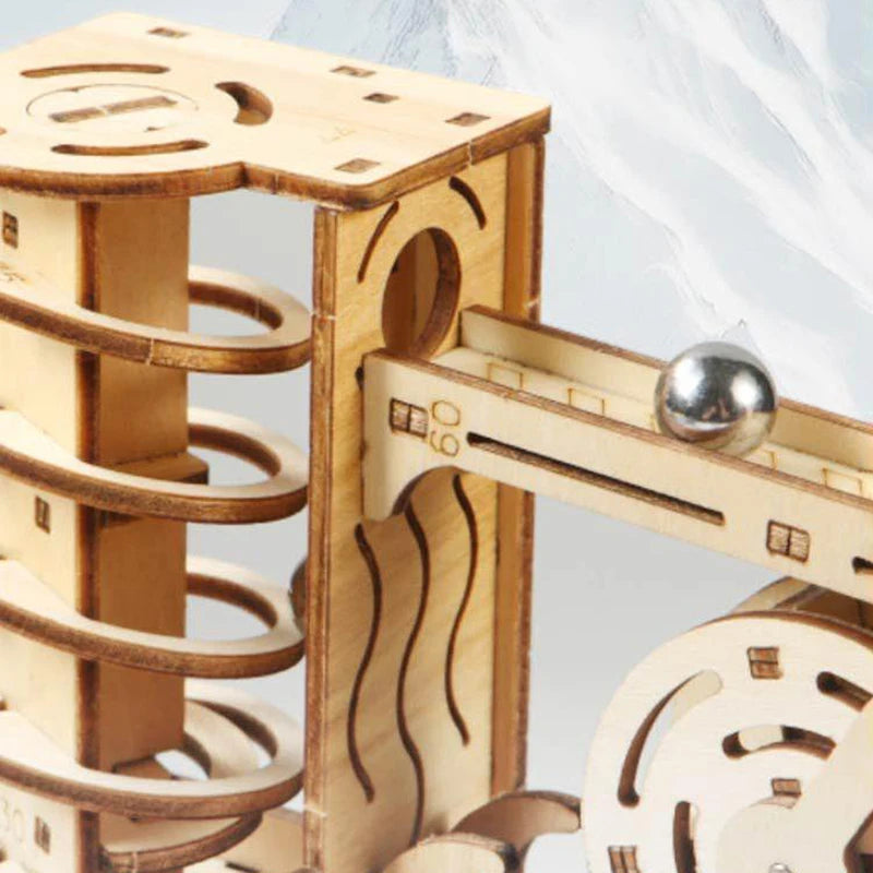 1Set Marble Run Kit 3D Wooden Spiral Plank Road Puzzles Electric Catapult Track Device Mechanical Model Assembly Gift For Kids
