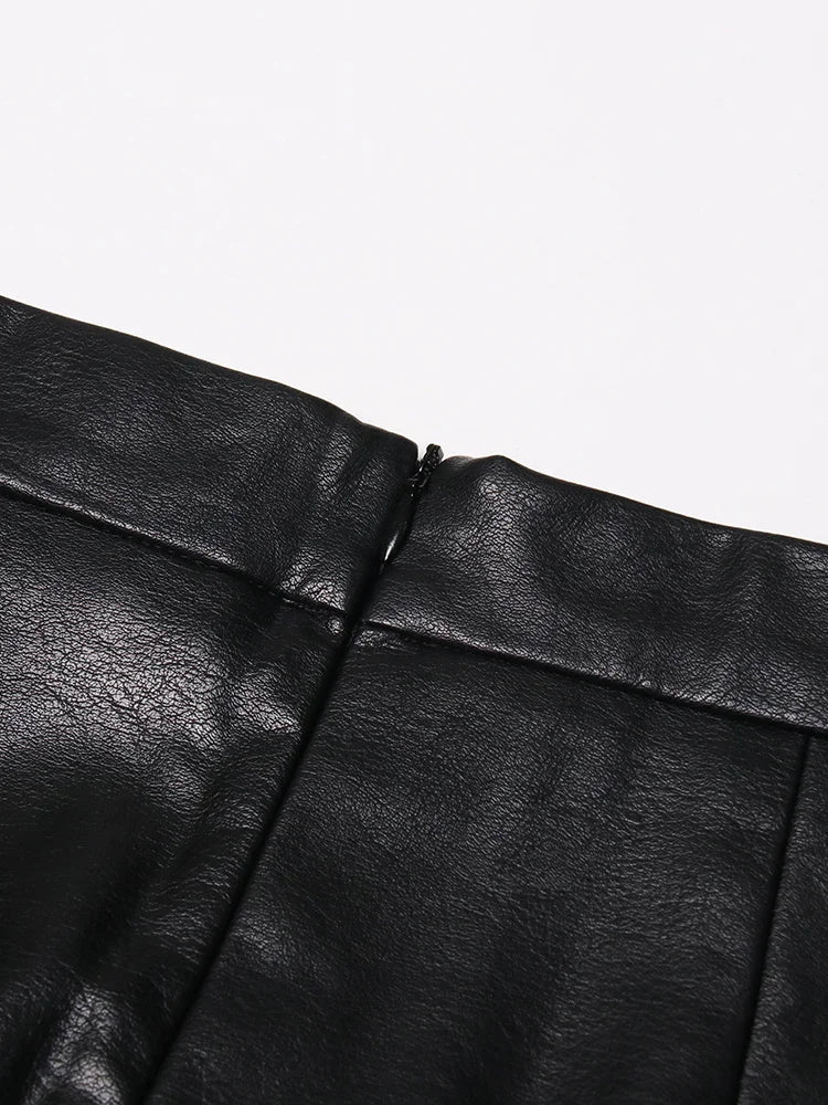 TWOTWINSTYLE Casual Patchwork Pu Skirt For Women High Waist Midi Folds Pleated Skirts Female 2022 Spring Fashion Clothing Style