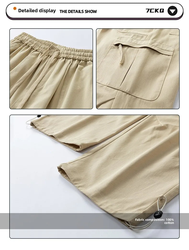 Men's work pants  black straight tube loose paratrooper pants  spring and autumn men's pants  wide leg 2025 new casual pants