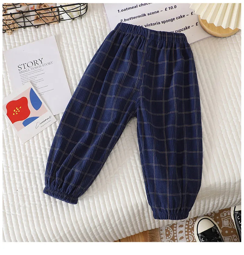 Summer Kids Casual Pants 1-6Y Simple Boys Grid Sweat Pants Korean Loose Thin Children Striped Letter Trousers
