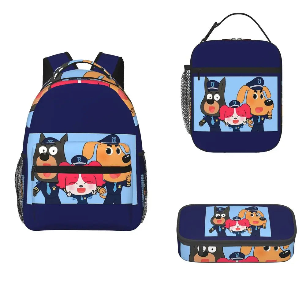 Sheriff Labrador Backpacks Boys Girls Bookbag Children School Bags Cartoon Kids Rucksack Lunch Bag Pen Bag Three-Piece Set