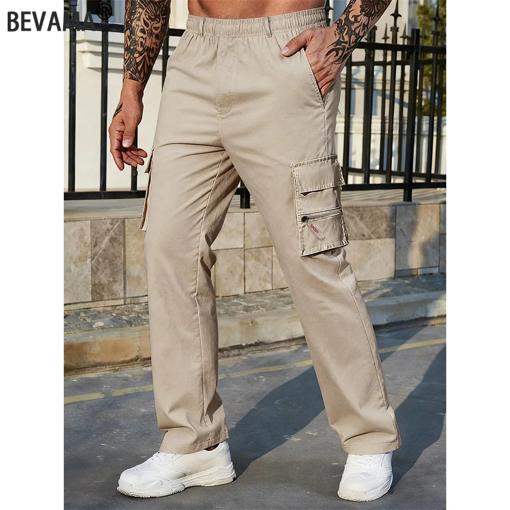 Spring Autumn Men's Cargo Pants Big Pocket Loose Straight Trousers Multiple Pockets Outdoor Hiking Workout Breathable Long Pants