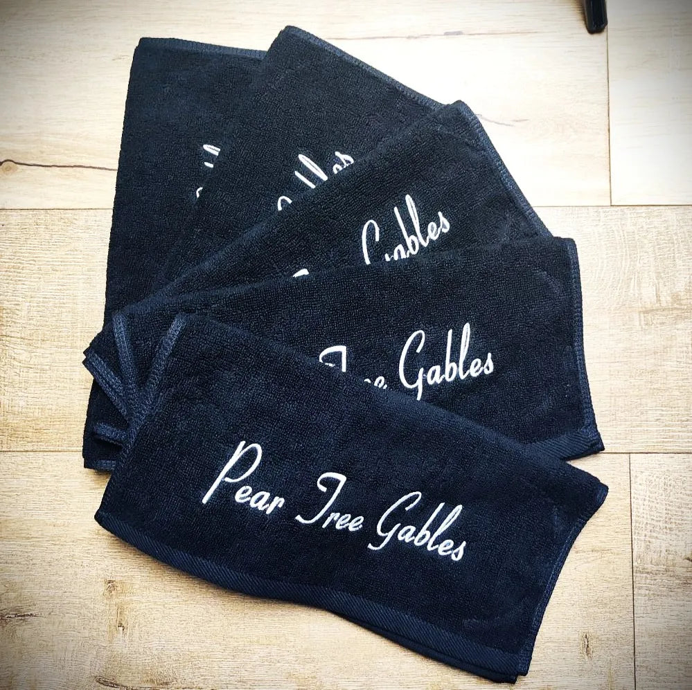 Black & White Cotton Bath & Hand Towels Custom Embroidery Logo Free Design Personalized for Hotels Resorts B&Bs Salons Spas Mass