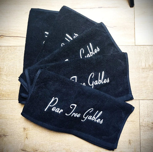 Black & White Cotton Bath & Hand Towels Custom Embroidery Logo Free Design Personalized for Hotels Resorts B&Bs Salons Spas Mass