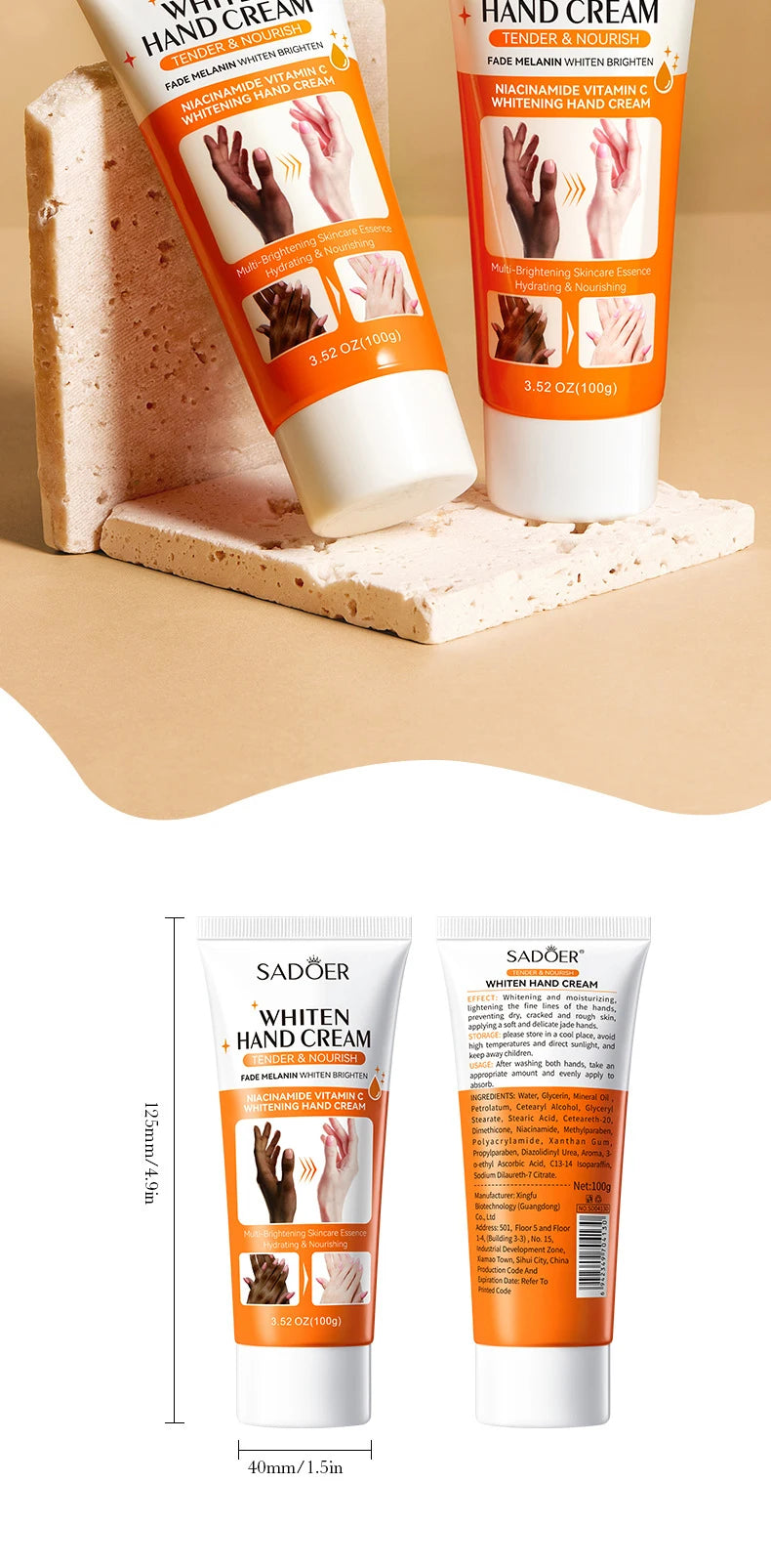 SADOER Skin Whitening Hand Cream Moisturizing Tender Nourish Non Greasy Hydrating Beauty Skin Care
