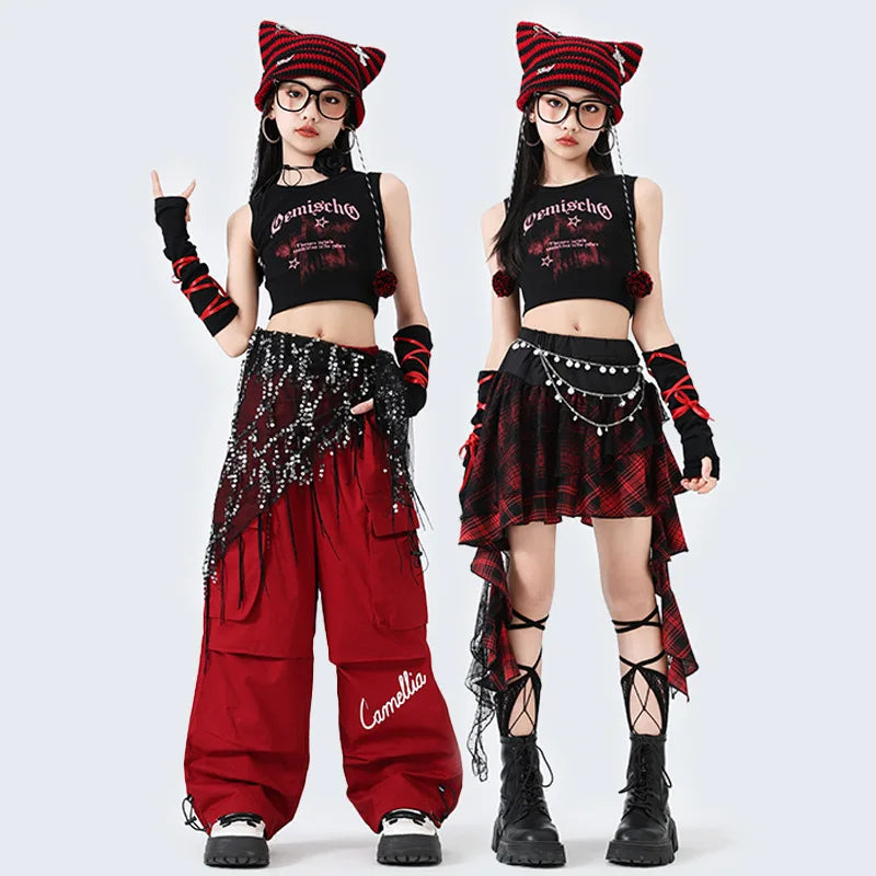 Hip Hop Sweet Girls Crop Top Street Dance Sweat Pants Jazz Girl Group Clothes Sets Kids K-pop Costumes Children Teens Streetwear