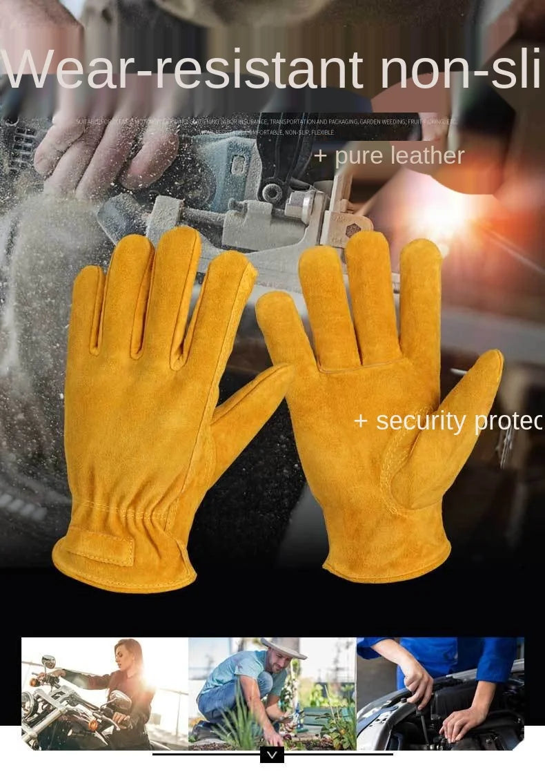 Work Gloves Cowhide Leather Men Working Welding Safety Protective Garden Sports MOTO Driver Clothing Gloves Mittens