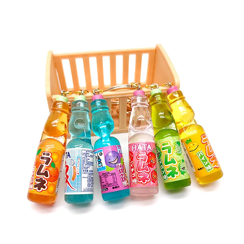 Japanese Ramune Soda Keychain Kawaii Food Charm Bag Pendant Cosplay Props Drink Keyring Accessory