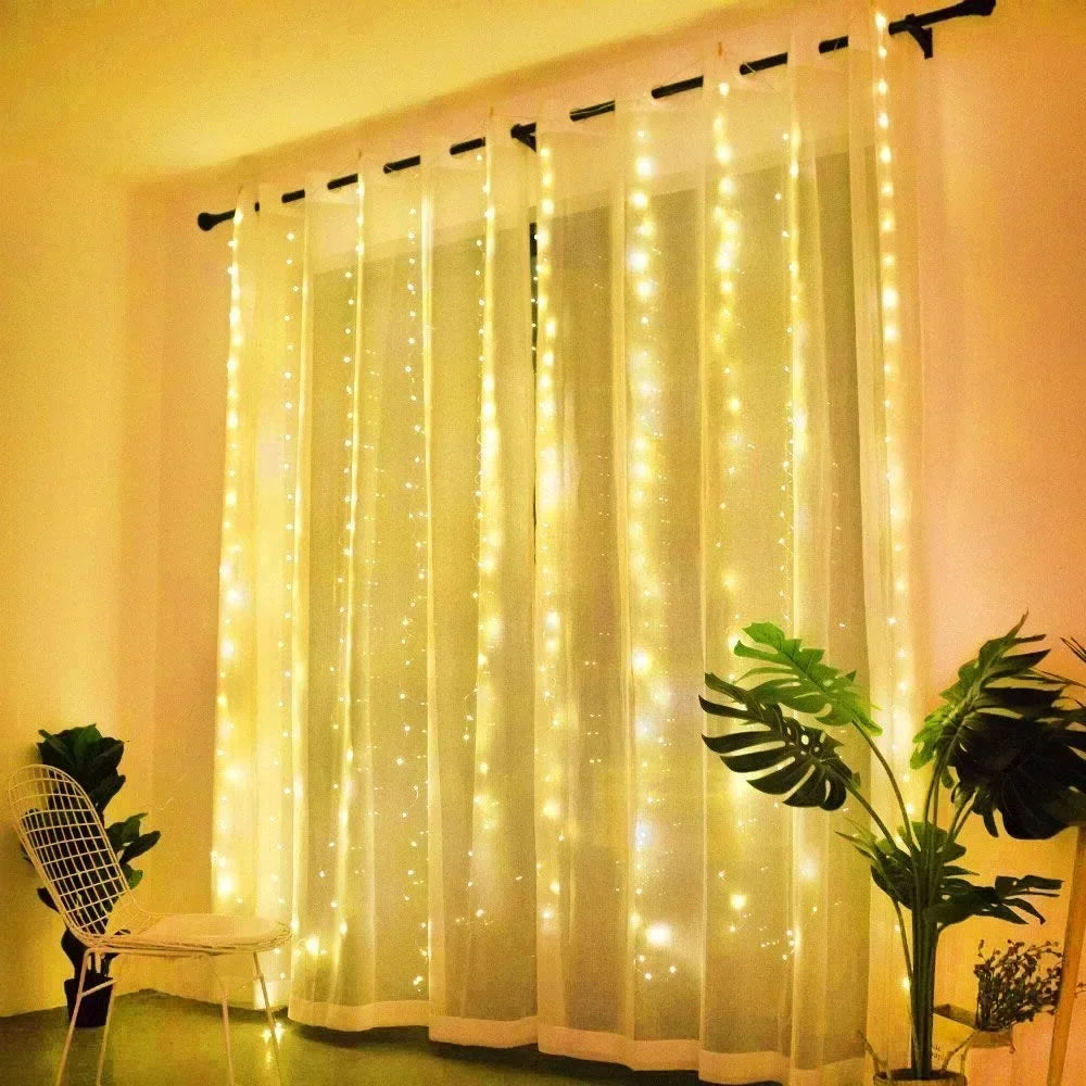 USB Plug Wedding Garland Valentine's Day Ramadan EID Mubarak Decoration for Home Curtain Lights 8 Modes LED Curtain Fairy Light