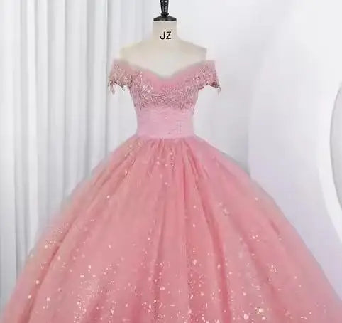 Shiny Wedding Gowns Sweet Boat Neck Wedding Party Ball Gown Off Shoulder Wedding Dresses Customized For Women