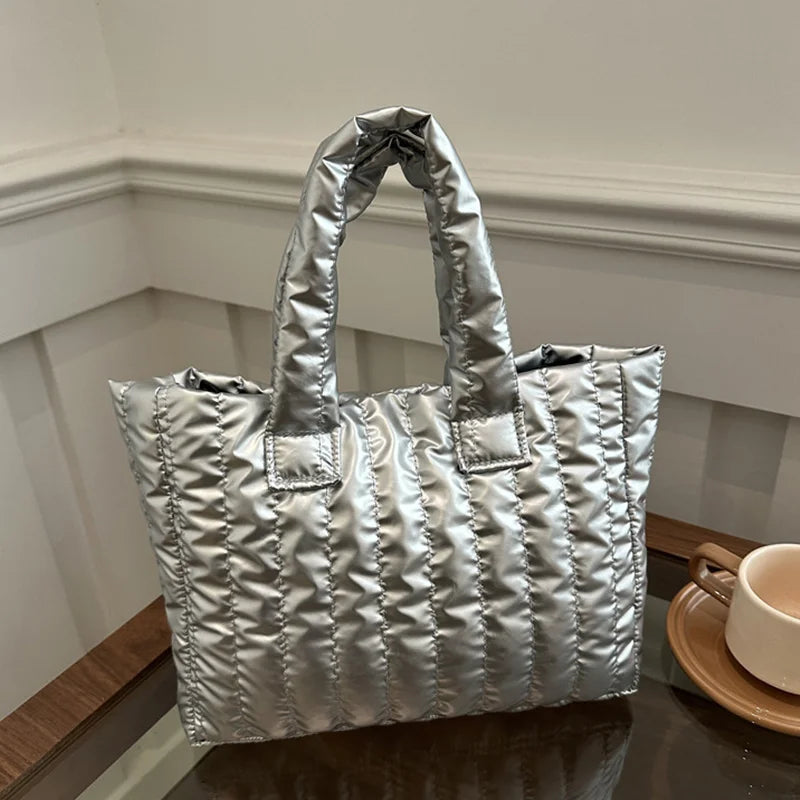 Ladies Tote Bags Large Capacity Cotton Padded Bag Solid Color Casual Fashion Nylon Elegant for Handbag