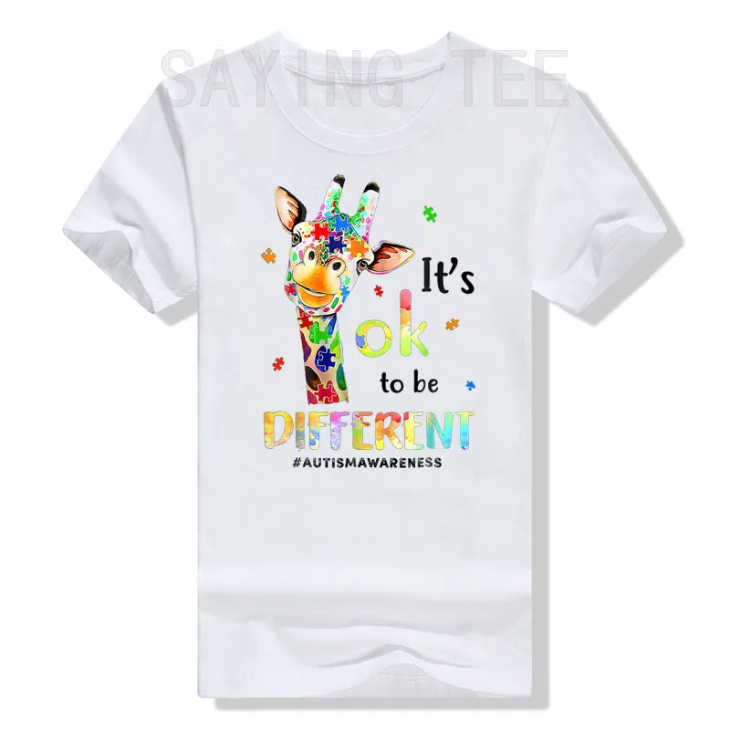 Autism Awareness T-Shirt Cute Giraffe Animals Be Differents Graphic Tee Tops Proud Autism Family Matching Outfits Novelty Gifts