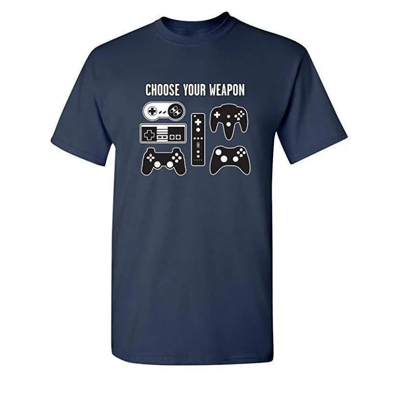 Cotton  100% European-style Men CHOOSE YOUR WEAPON Letter-game Printed Short-sleeved T-shirt Graphic T Shirts  Streetwear