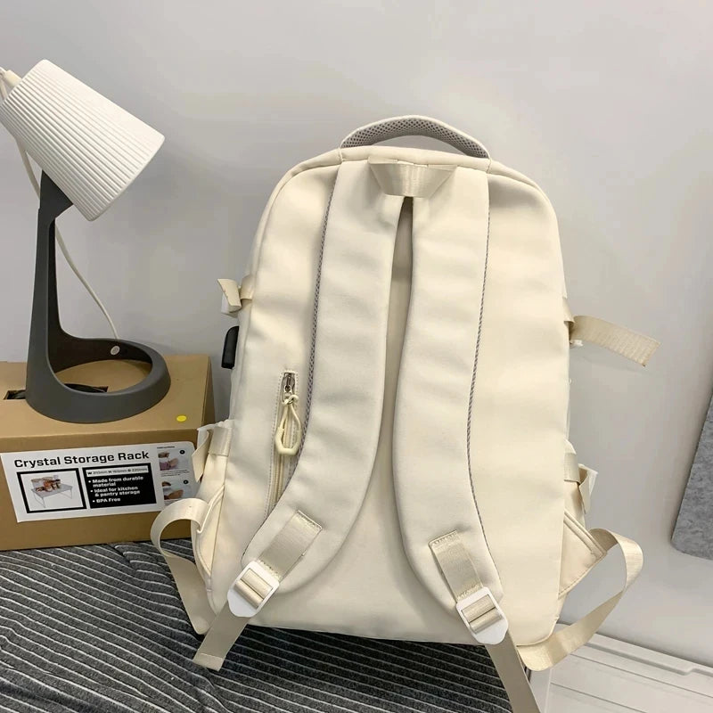 College Style Canvas School Bags For Girls Solid Junior High School Student Schoolbag Korean Version Laptop Backpack Women Boys