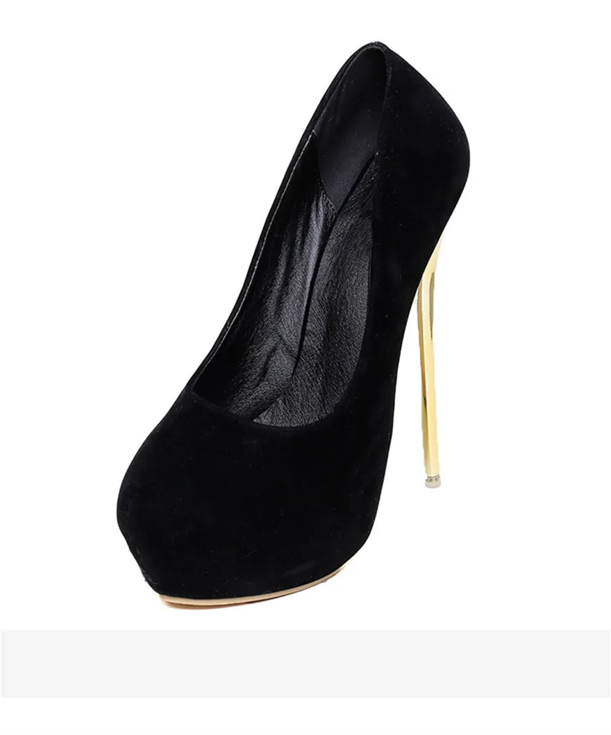 Women Red Wedding Shoes Autumn Fashion Platform Shallow Female Pumps Soft Flock Round Toe Super High Heels Party Shoe Size 41-47