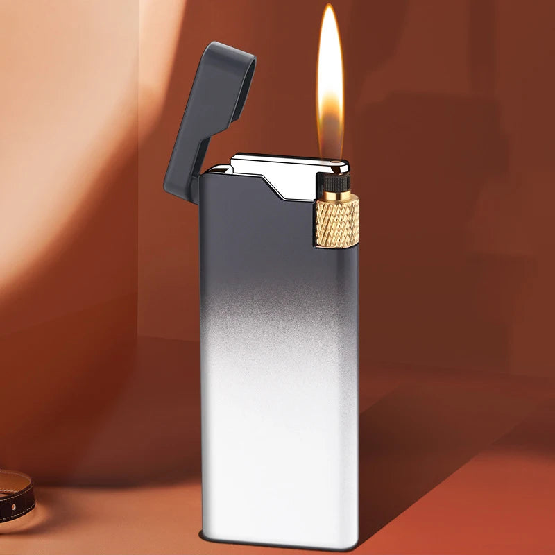New Personality Portable Metal Slender Wheel Lighter Butane Gas Open Flame Lighter Mini Cigarette Lighter Gadget Men's Gift