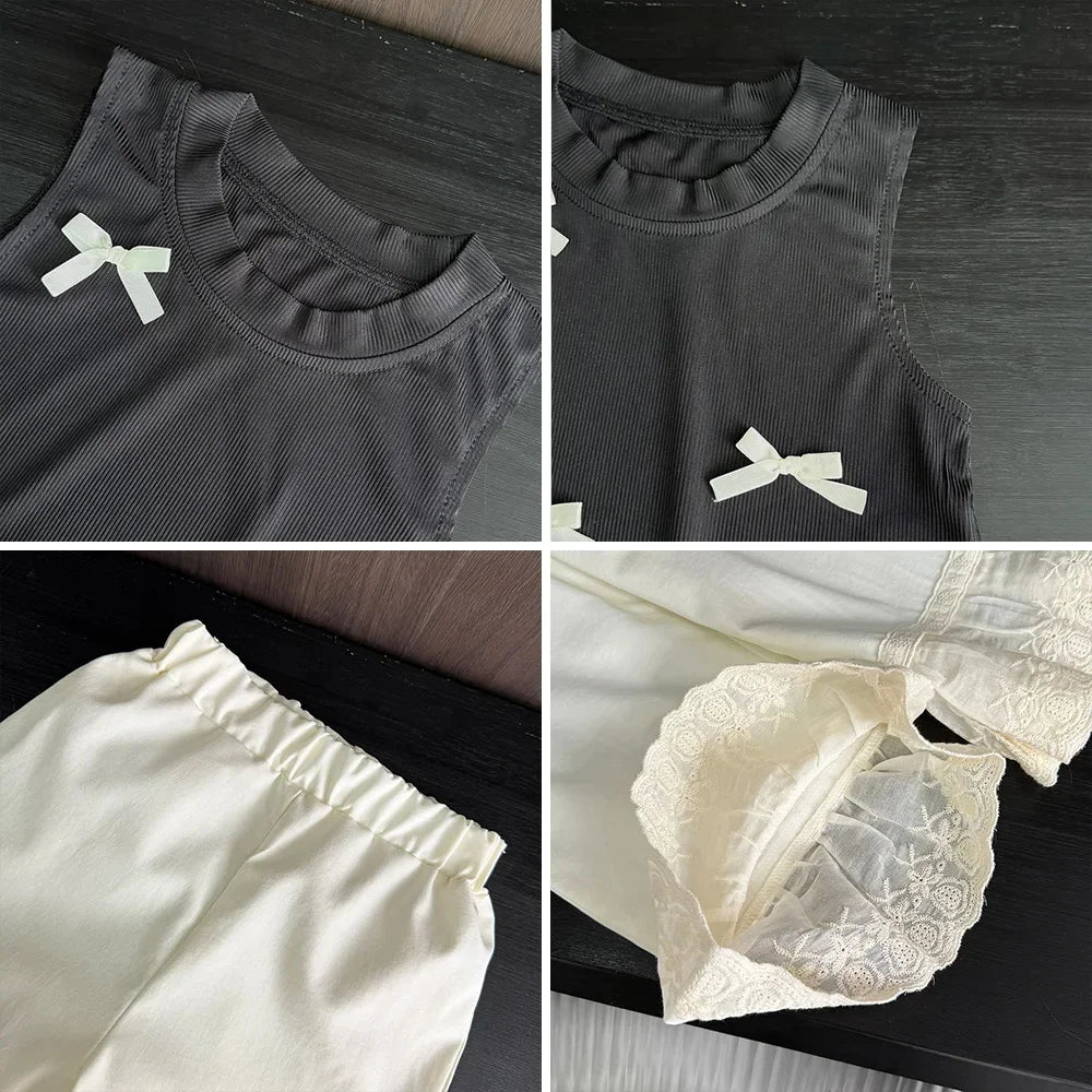 Baby Summer Clothes ,Children's Clothing Set Bow Black Sleeveless Vest Top+Pants Two-Piece Outfit Suits Casual Girls Clothes