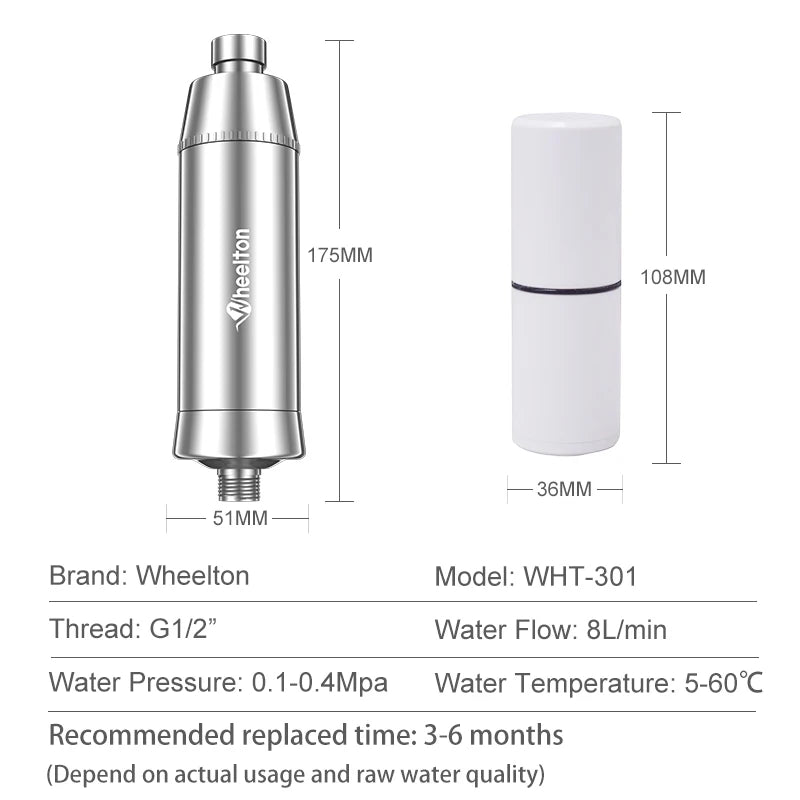 Wheelton Water Filter Shower Purifier SPA Home Bathroom Kitchen Water Softener Remove Chlorine Improve Hair Skin Condition