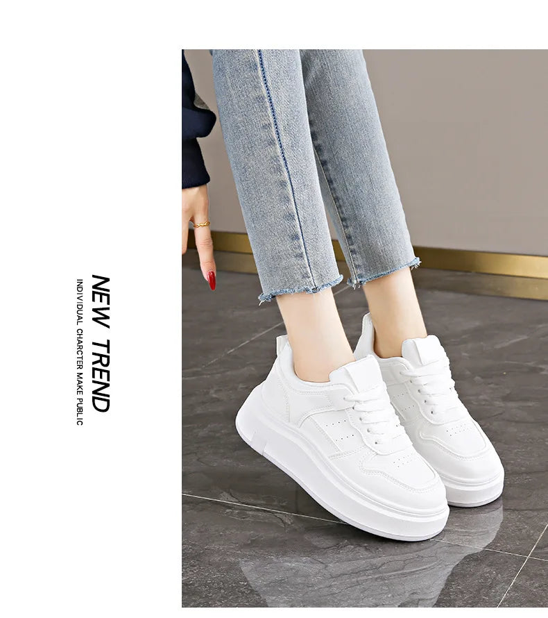 Women's Casual Sports Shoes Thick Bottom Low Tops Lace Up Vulcanised Shoes Lightweight Rubber Soled Winter Season Adult Footwear