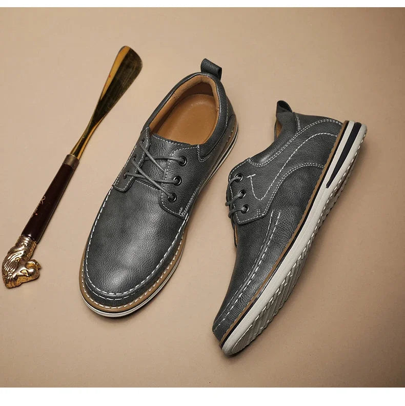 Men Genuine Leather Casual Shoes Fashion Business Leisure Shoes Lace-up Loafers