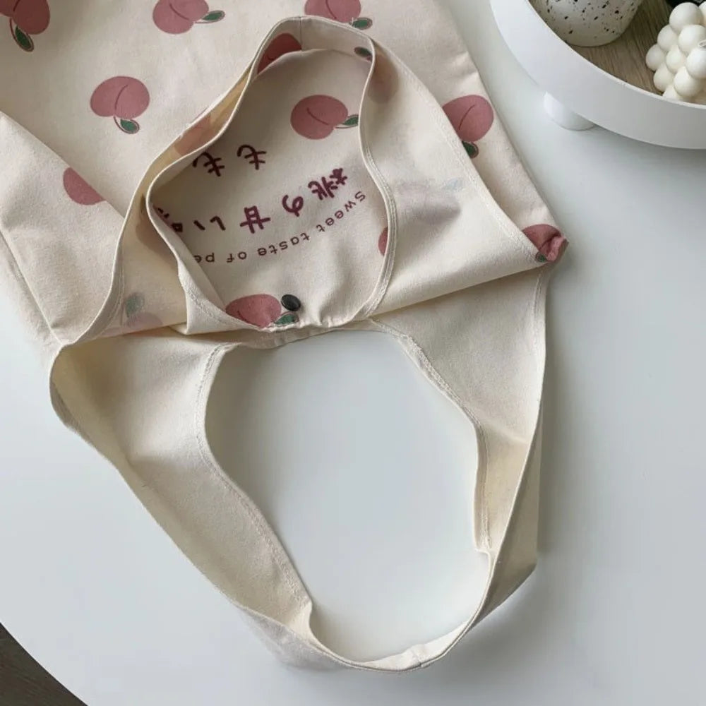 Cute Strawberry Tote Bag Aesthetic for School Girls Purses Shopper Designer Handbag Women Peach Print Eco Shoulder Bags