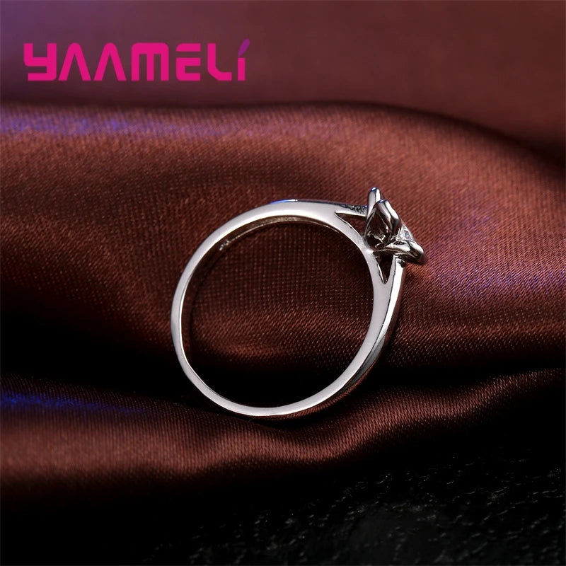 925 Sterling Silver Promise Jewelry Flower Cubic Zirconia Charms for Women Lady Wedding Engagement Ring