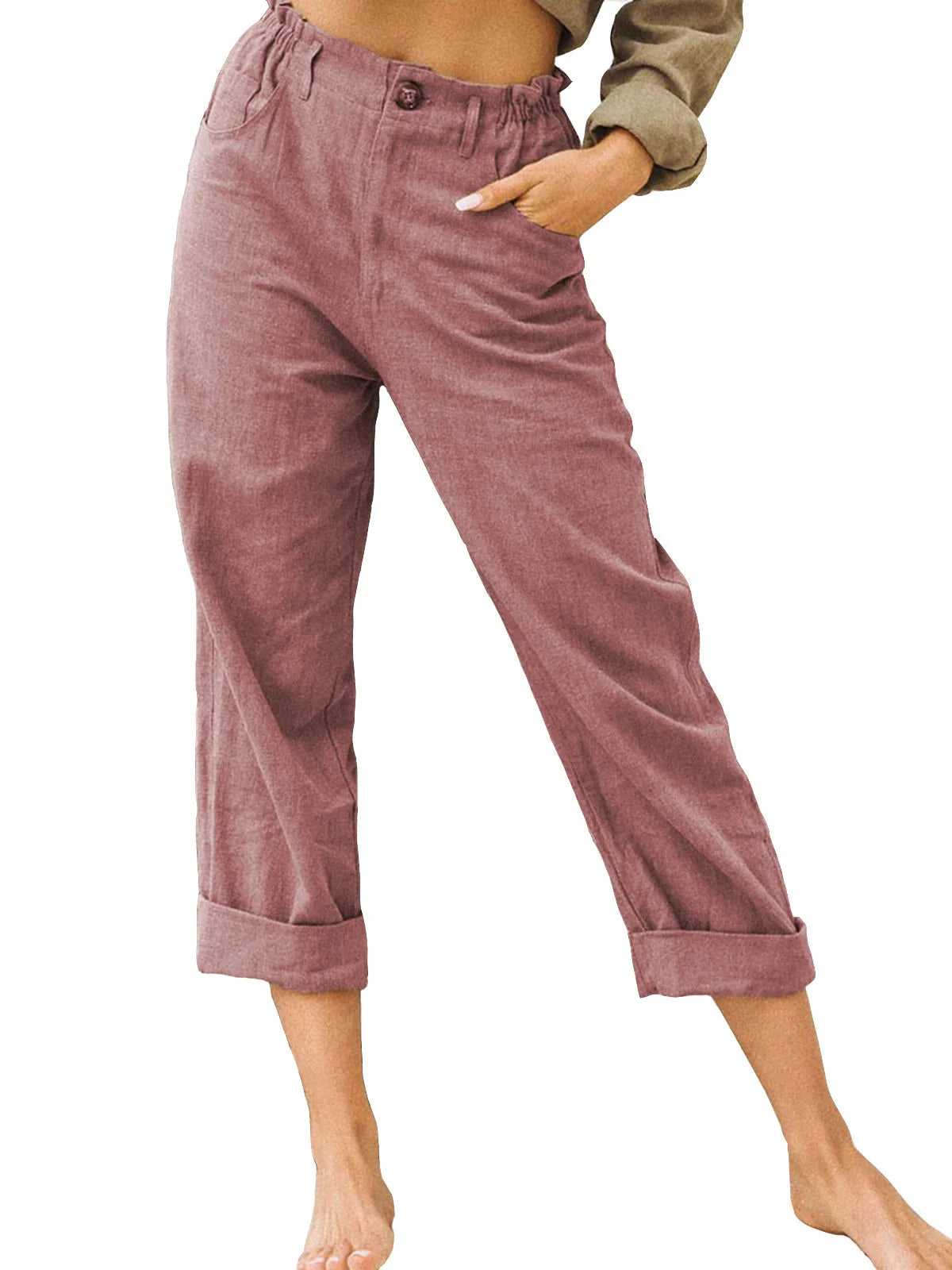 Summer 2024 new ladies cotton and linen straight tube cropped casual and comfortable simple women radish pants